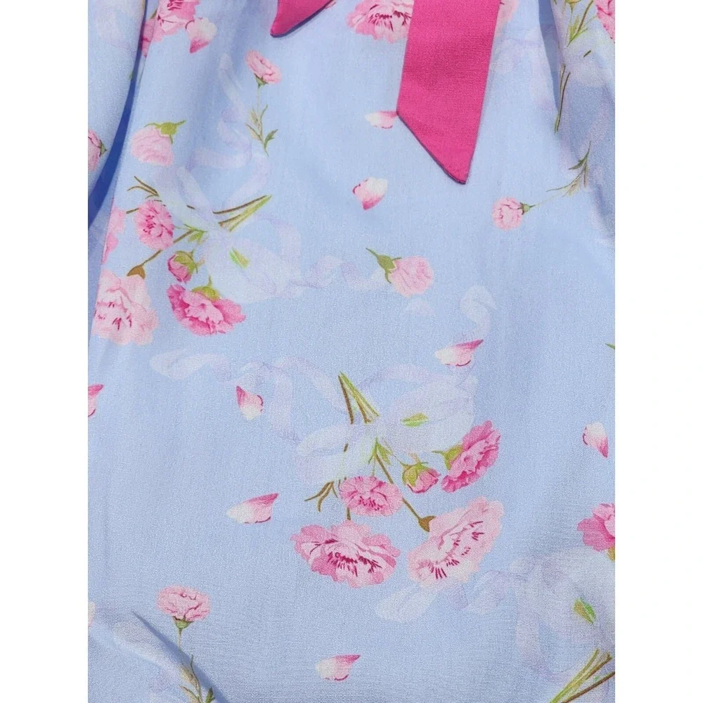 Rareraw Tutu Dress Girls S Sky Blue Pink Floral Flutter Polyester Off-Shoulder